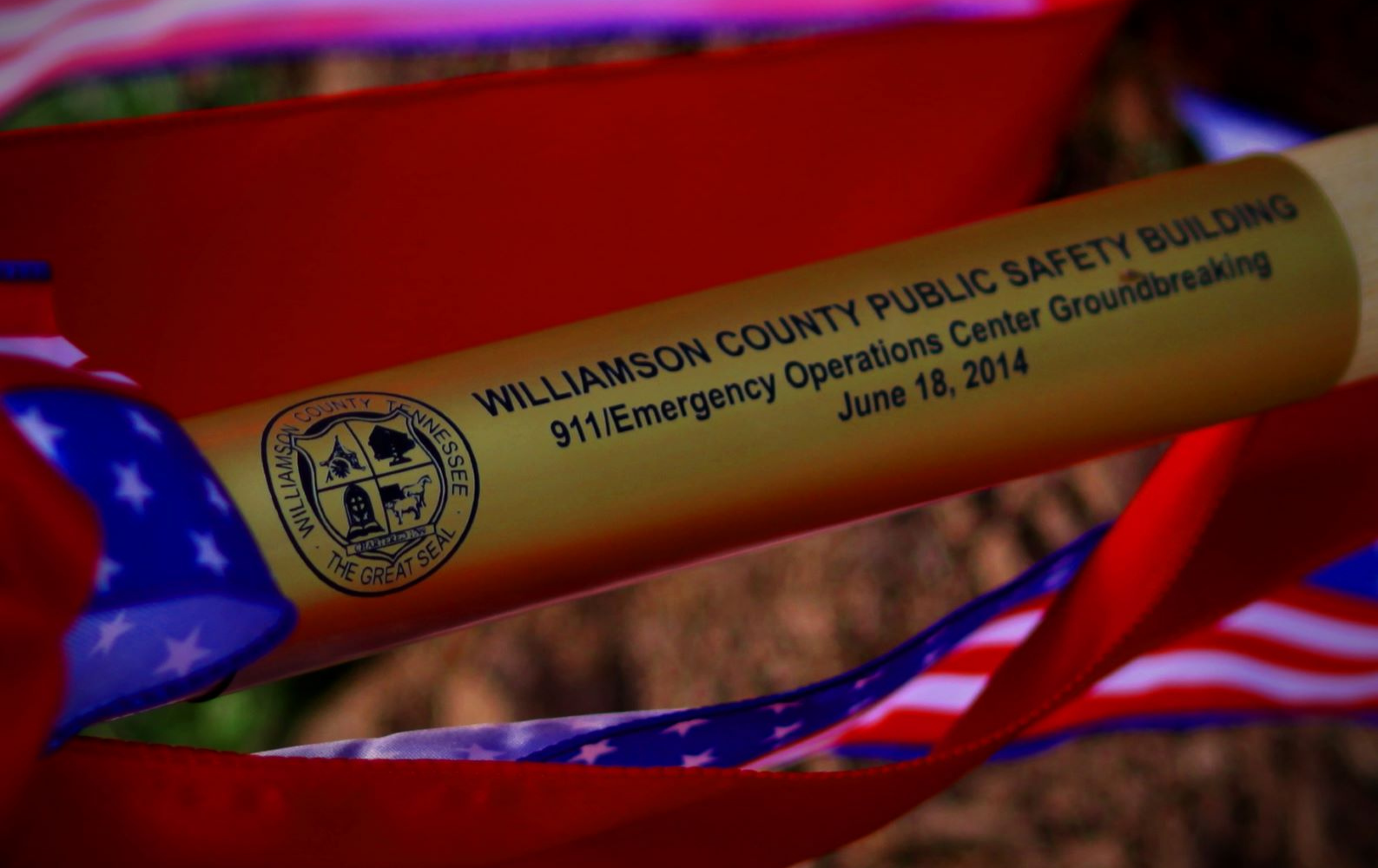 One of the shovels from the groundbreaking of the Public Safety Center in 2014.