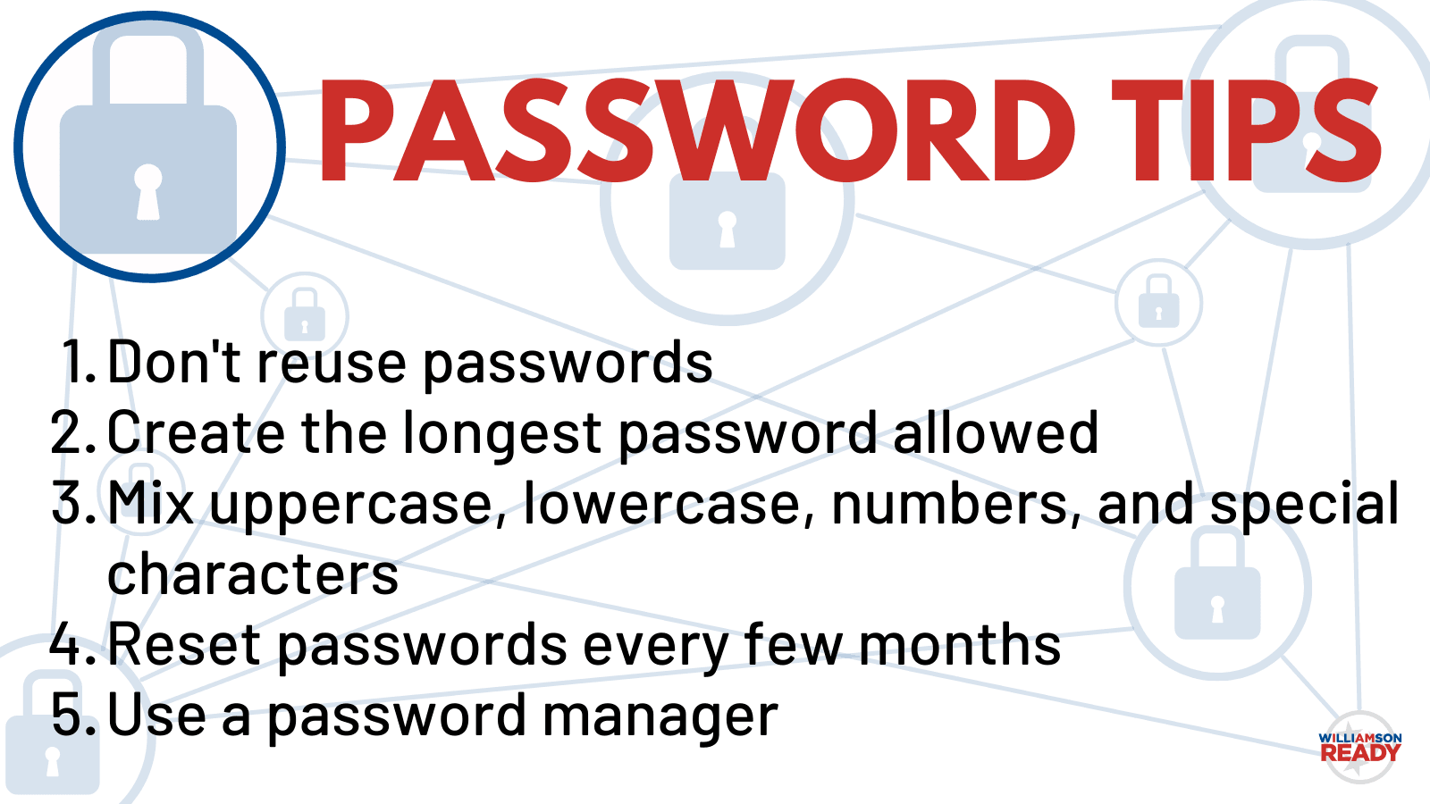 Cybersecurity password tips.