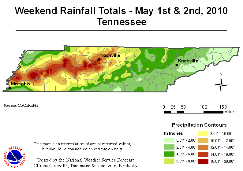 Tennessee May 2010 flood rainfall map.