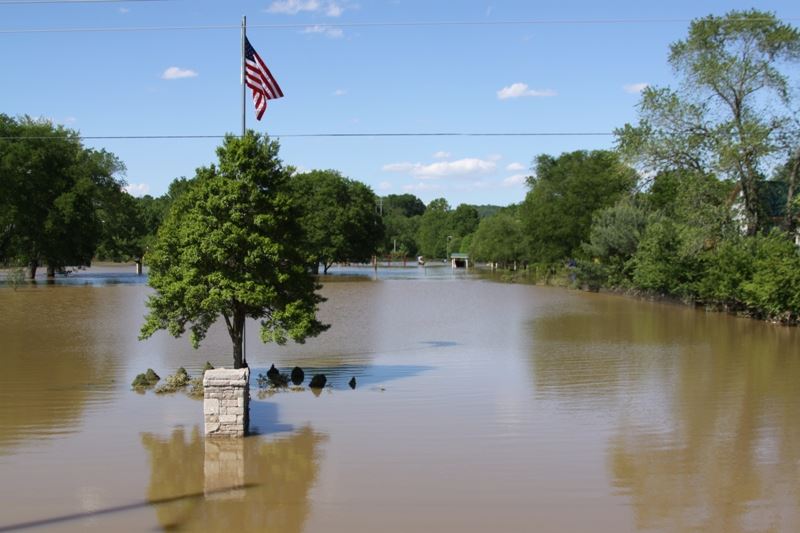 Sunny day over flooded area after May 2010 flood in Williamson County.